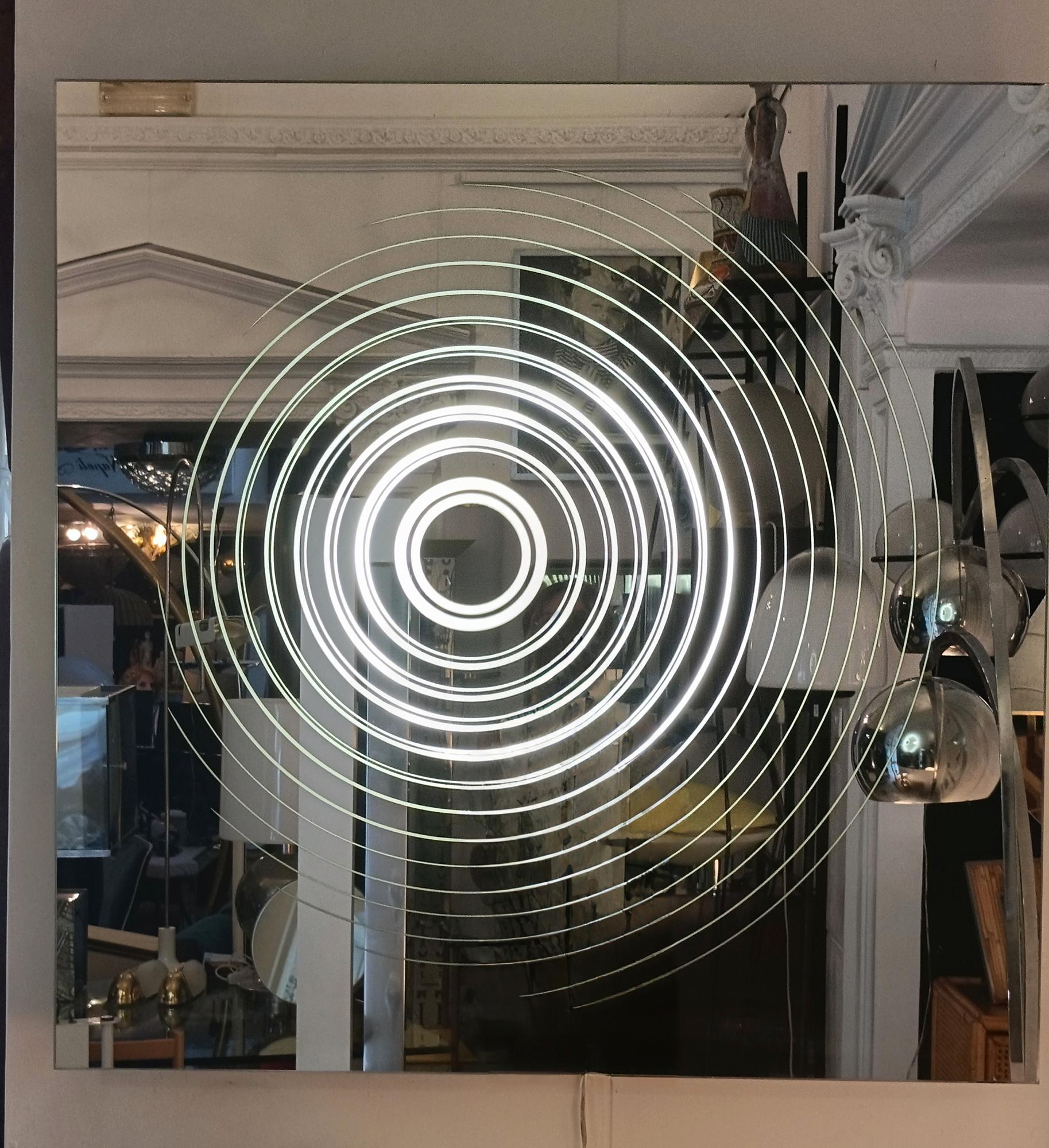Mid-Century Modern Backlit Mirror with Optical Screen Printing, Italy 1970s For Sale