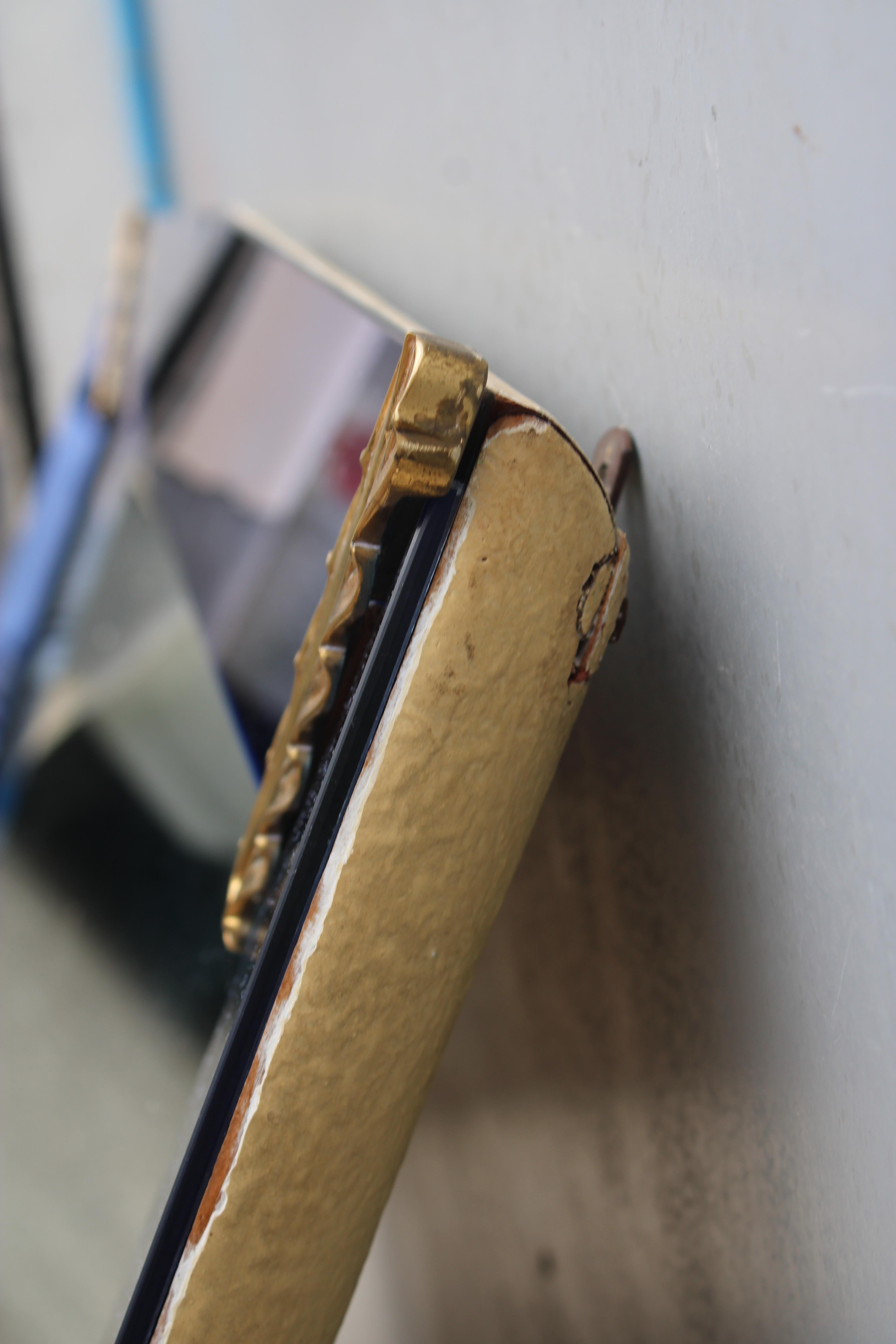 Rectangular Cobalt Blue Mirror with Brass Pietro Chiesa 1940 Fontana Arte For Sale 11
