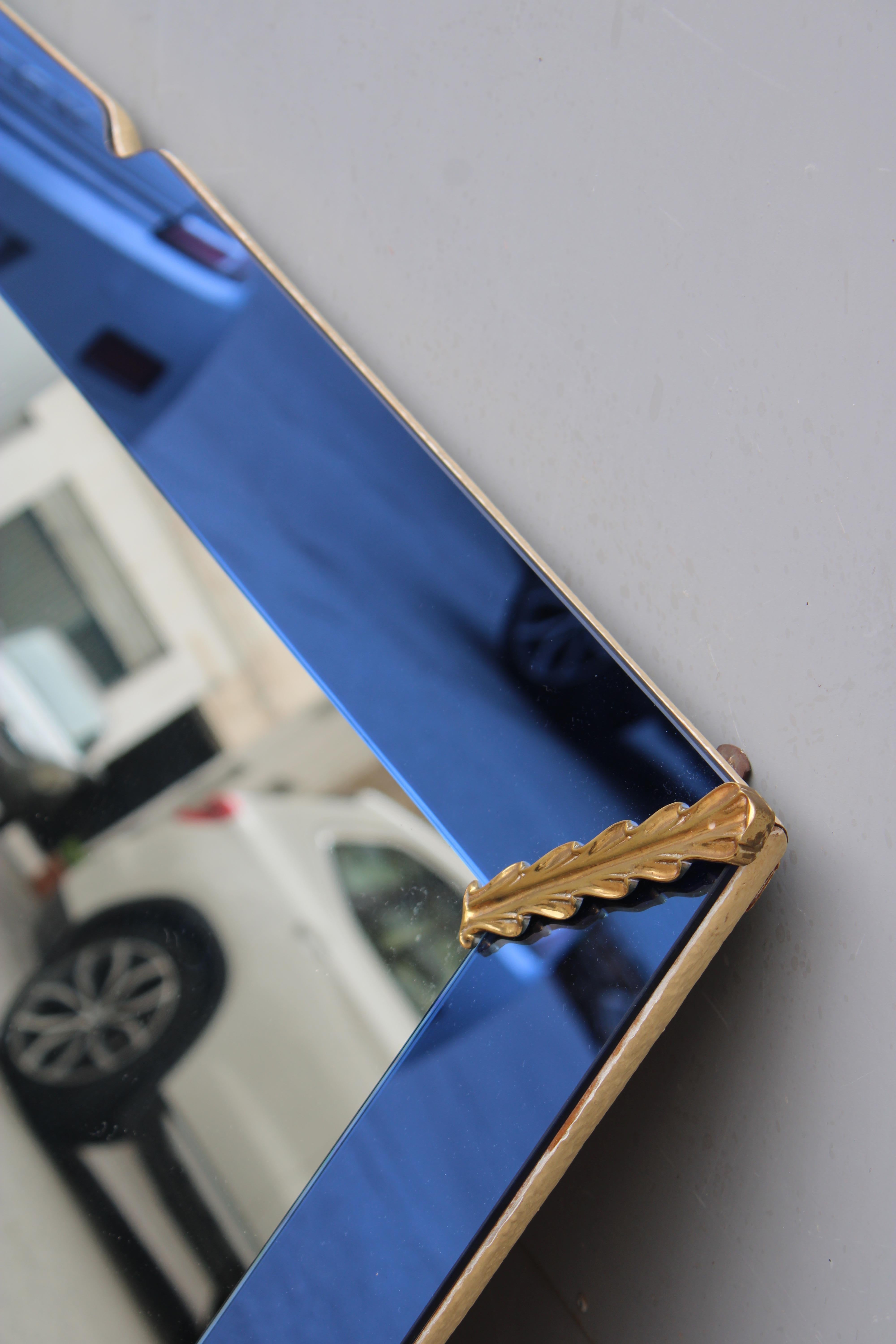 Rectangular Cobalt Blue Mirror with Brass Pietro Chiesa 1940 Fontana Arte For Sale 13