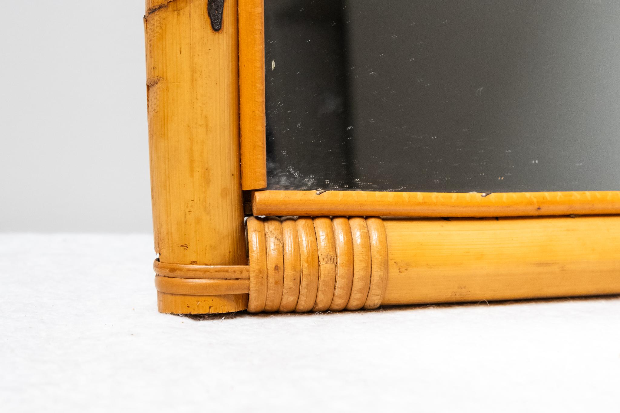 Mid-Century Modern Rectangular Bamboo Mirror, 1970s For Sale