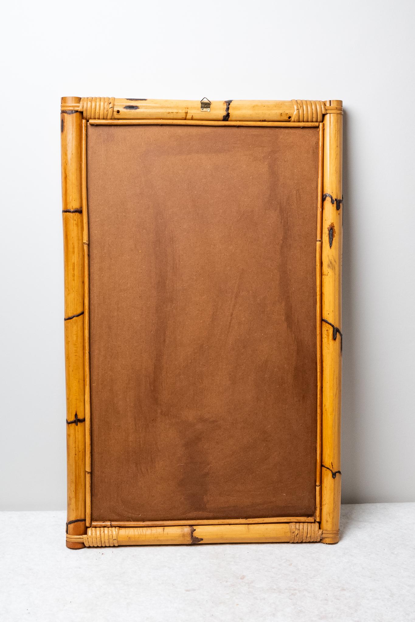 Late 20th Century Rectangular Bamboo Mirror, 1970s For Sale