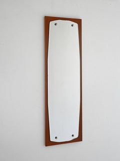 Miroir rectangulaire vintage en teck et verre bombé