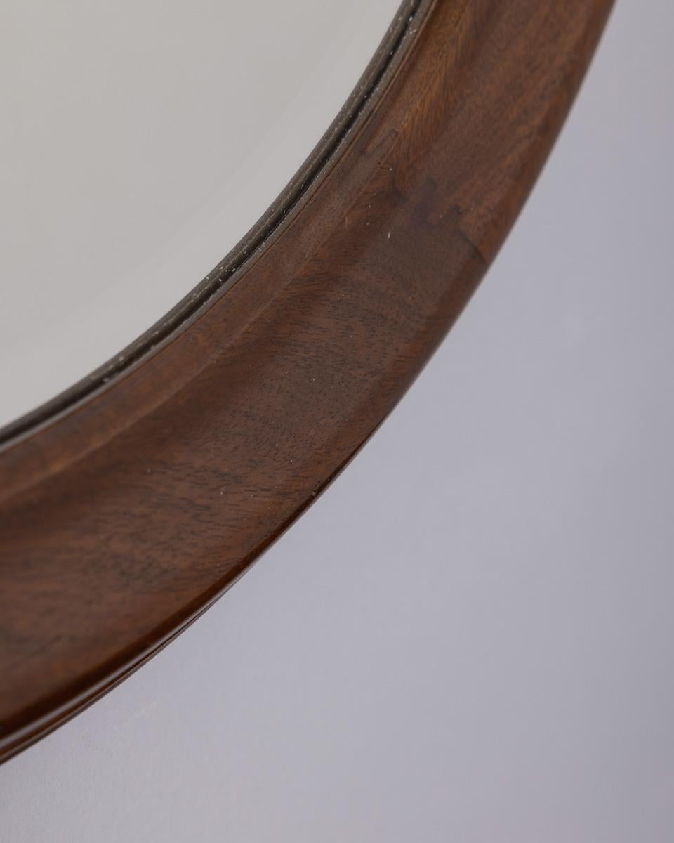 Bois Miroir mural rond en bois vintage des années 1960, design italien en vente