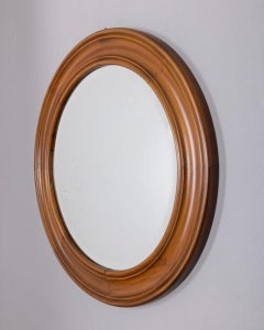 Vintage 1970s round wall mirror in Walnut wood Italian design