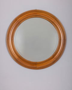 Vintage 1970s round wall mirror in Walnut wood Italian design