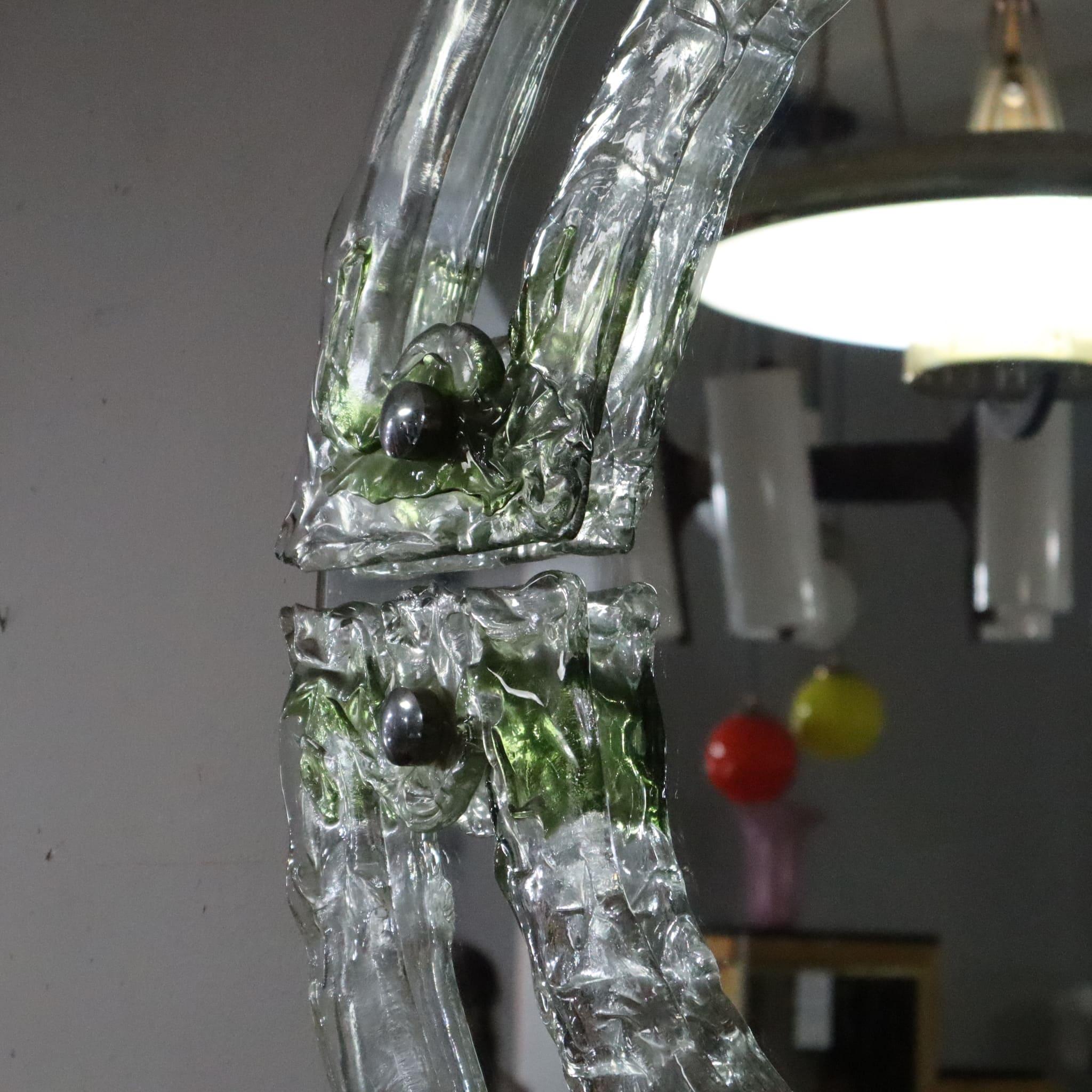 Mid-century Round Green Murano Glass Italian Mirror by Mazzega, 1960s In Excellent Condition For Sale In Nicolosi, IT