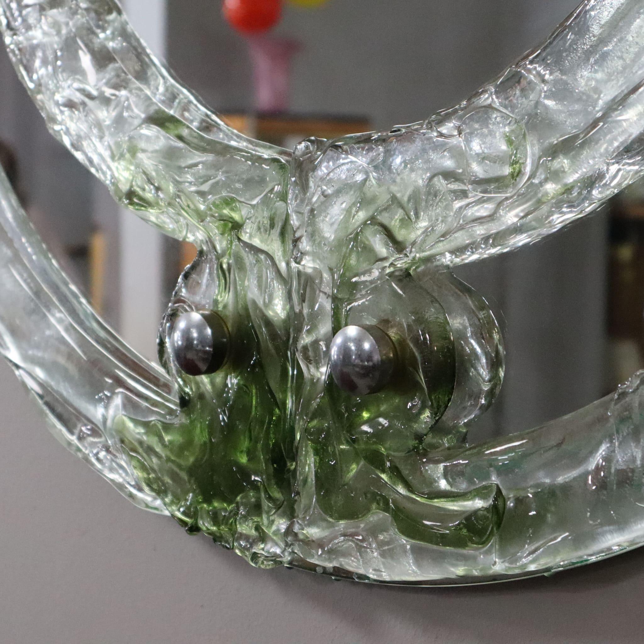 Mid-20th Century Mid-century Round Green Murano Glass Italian Mirror by Mazzega, 1960s For Sale