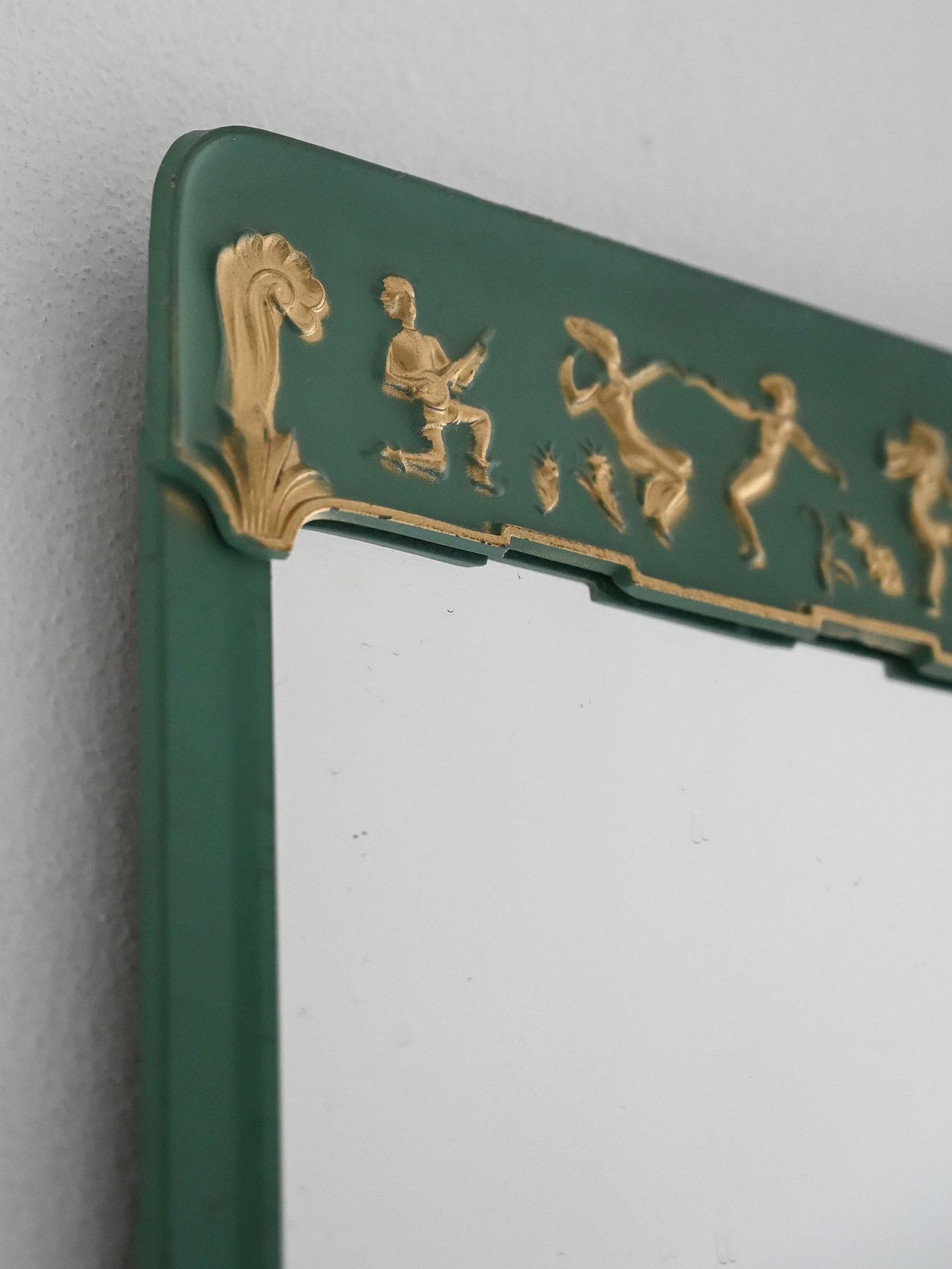 Skandinavischer Metallspiegel in Petrol und Gold aus den 1940er Jahren (Scandinavian) im Angebot