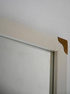 Scandinavian Vintage 1950s White Lacquered Mirror with Brass Corners