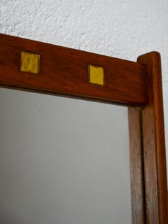 Scandinavian vintage Deco mirror in teak and brass