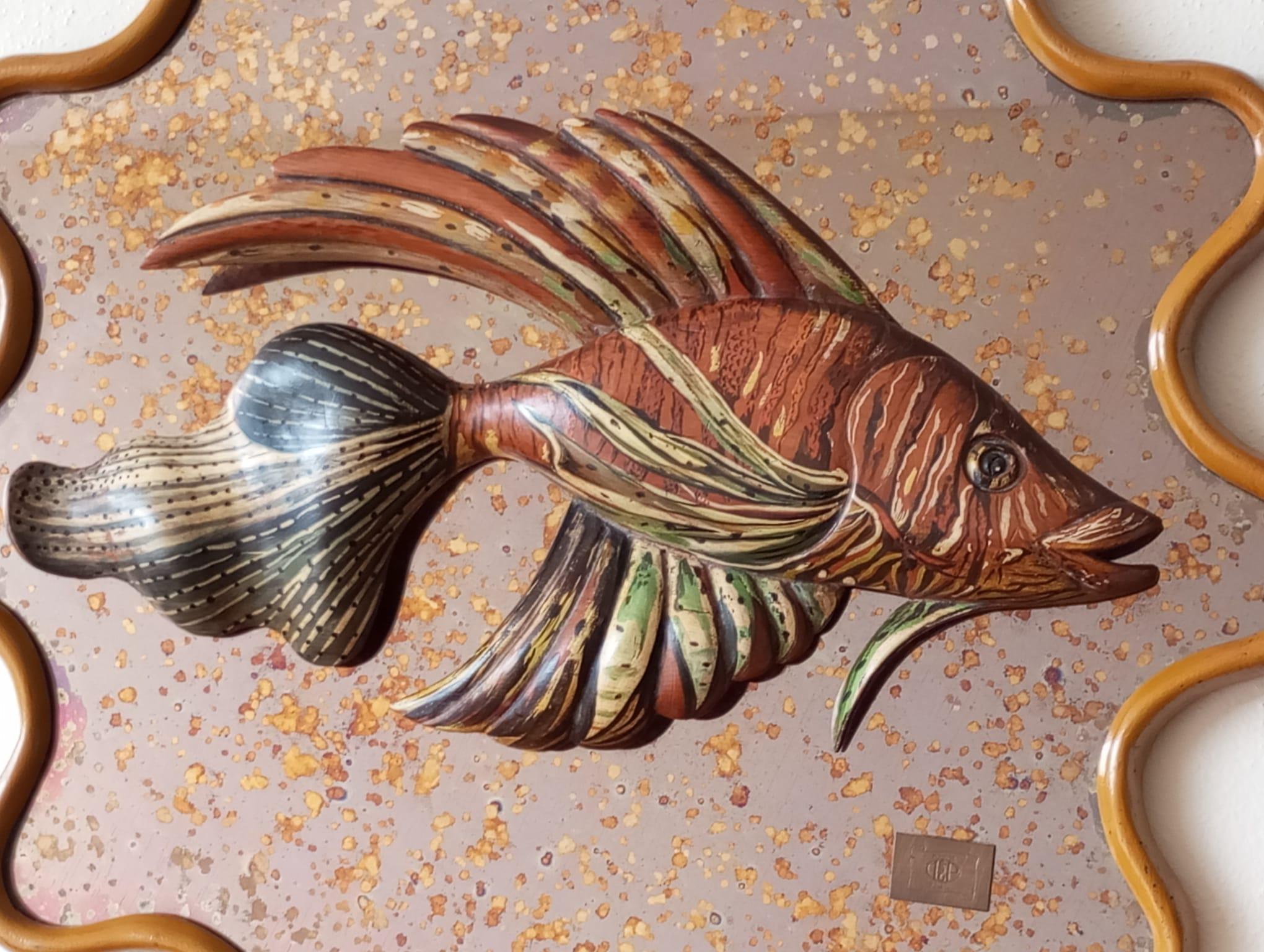 Spiegel-Skulptur mit Fisch von Mauro Pieroni - Florenz Italien '70er Jahre im Angebot 7