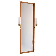 Miroir vintage des années 1950 avec appliques murales intégrées