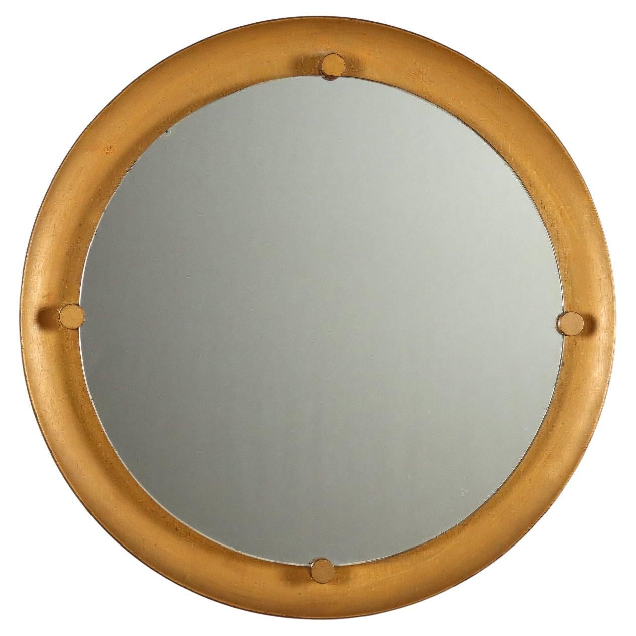 Mid-Century Modern Teak Wall Mirror, Italy, 62 cm in diameter, 1960 For Sale