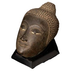 Special Antique Bronze Early-Ayutthaya Buddha Head from Thailand