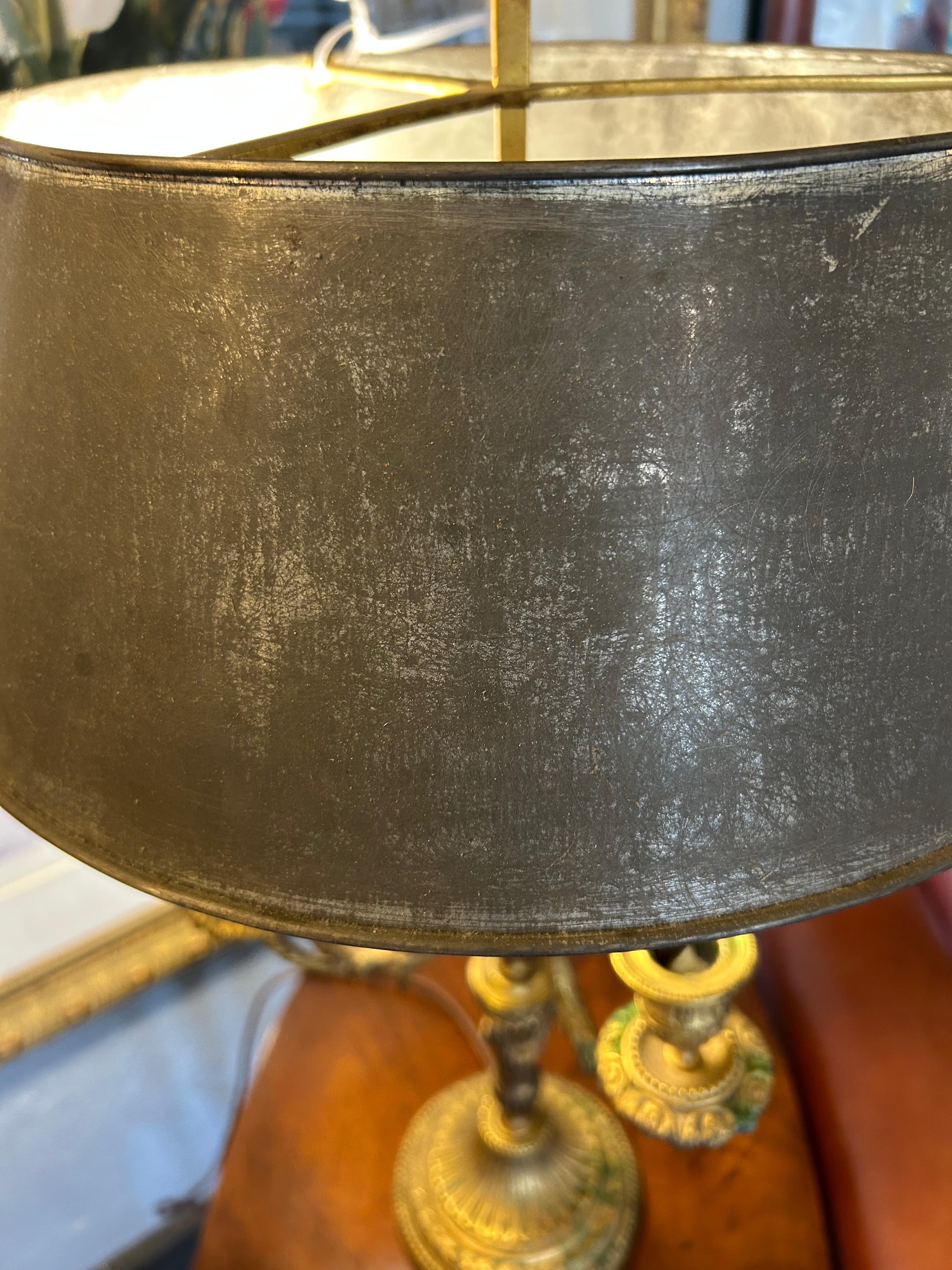 Speciale Lampada da tavolo antica Buillotte con paralume in metallo grigio ardesia in vendita 2