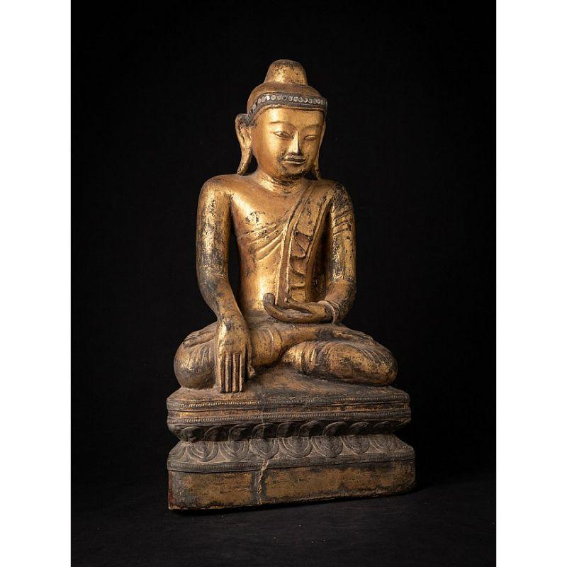 Sondere antike burmesische Buddha-Statue aus Burma (Holz) im Angebot