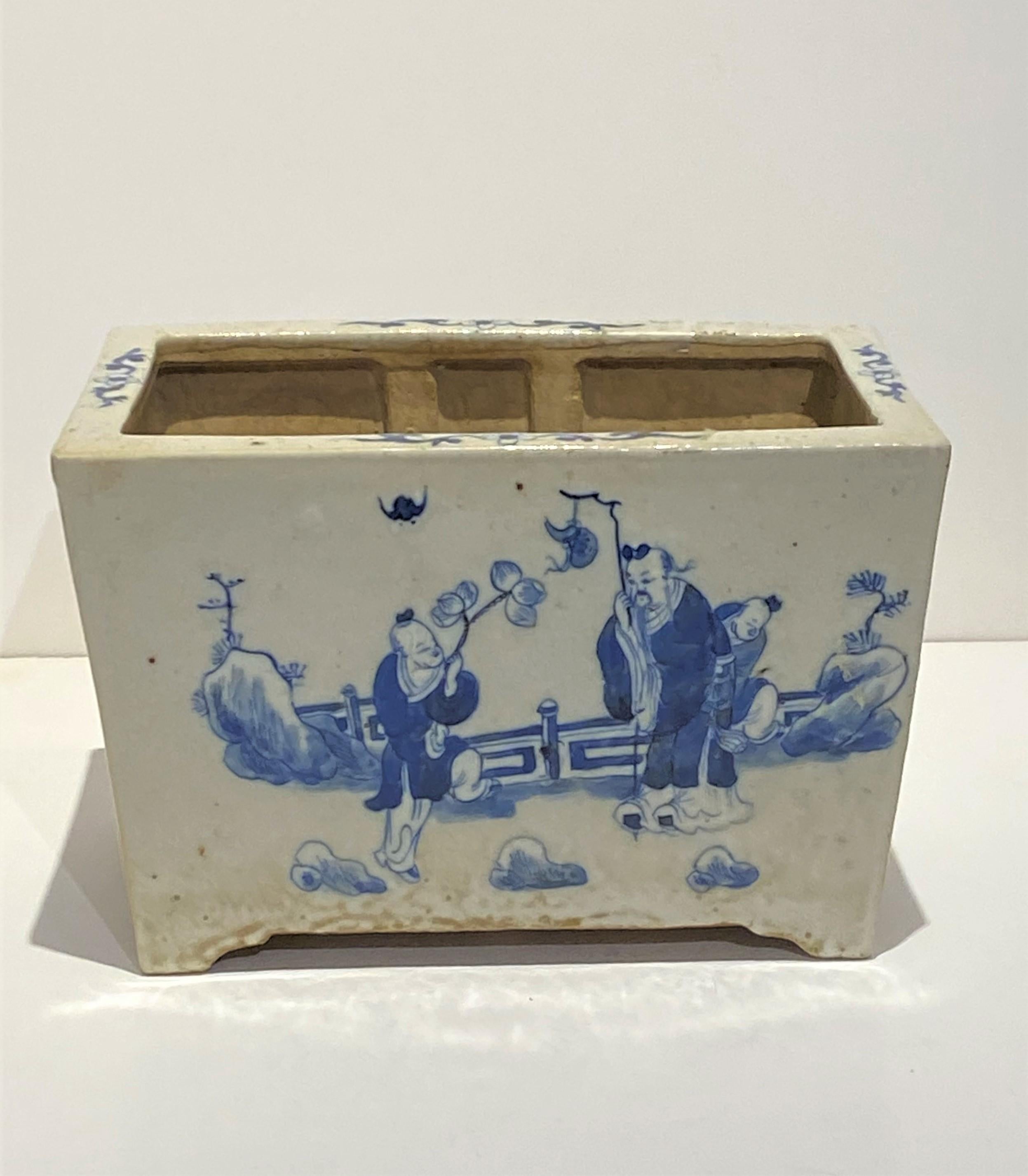Hand-Painted Special Antique Decorated Porcelain Cache Pot For Sale
