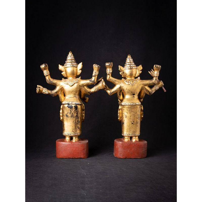 Wood Special Antique Pair of Burmese Nat Statues from Burma For Sale