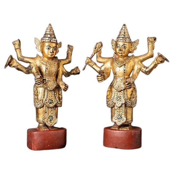 Sonderanfertigung, antikes Paar burmesischer Nat-Statuen aus Birma
