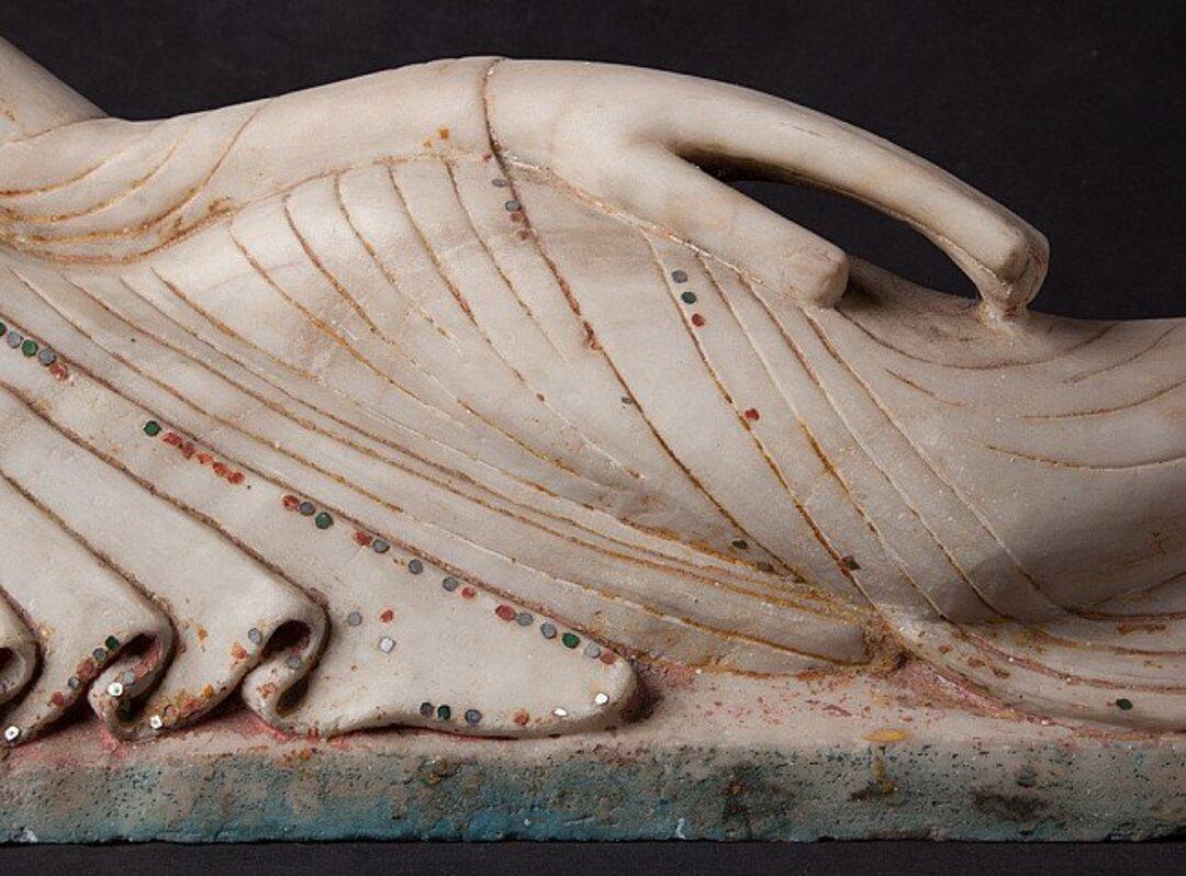 Marble Special Antique Reclining Buddha Statue from Burma For Sale