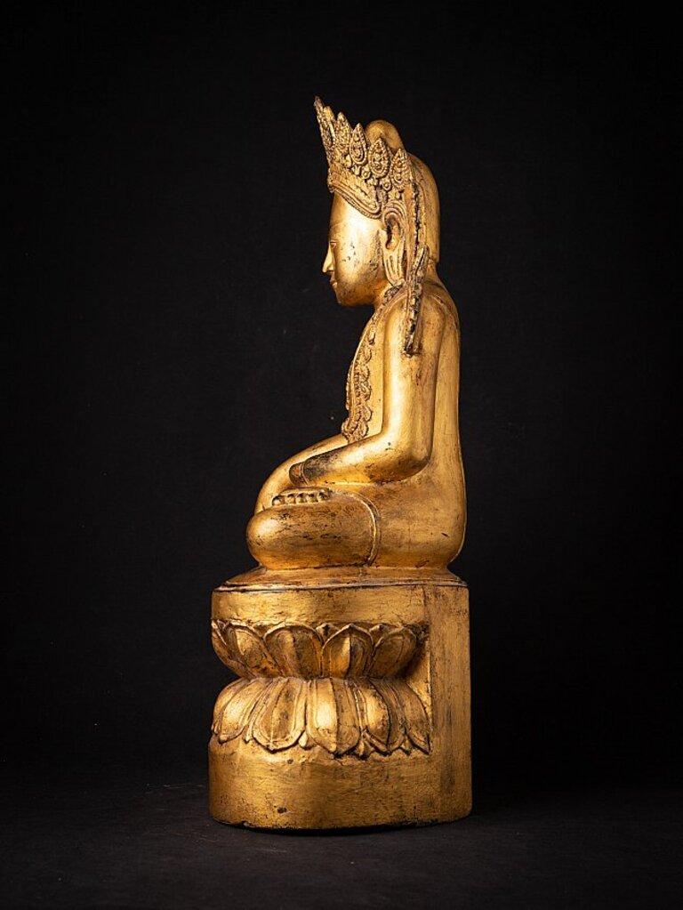 Special Antique Wooden Crowned Buddha Statue from Burma For Sale 14