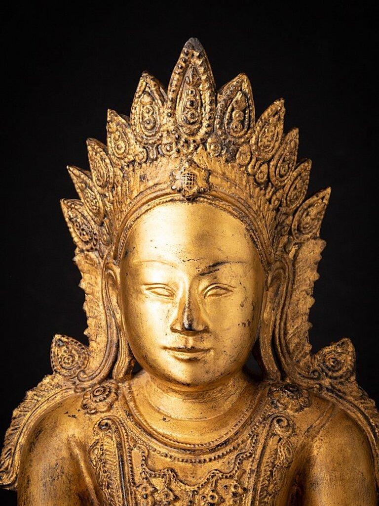 Burmese Special Antique Wooden Crowned Buddha Statue from Burma For Sale