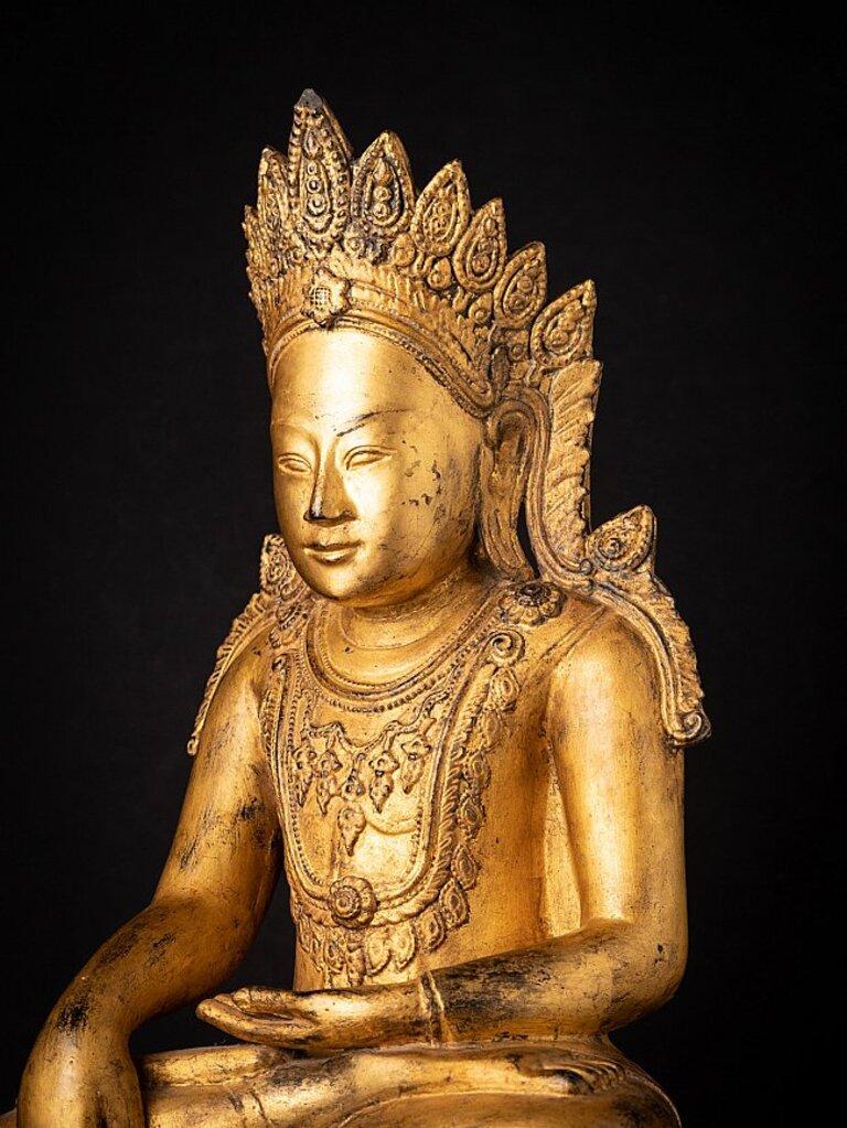 19th Century Special Antique Wooden Crowned Buddha Statue from Burma For Sale