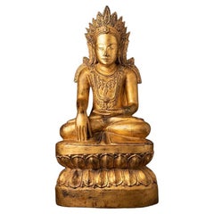 Special Antique Wooden Crowned Buddha Statue from Burma