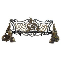 Special Antique Wrought Iron and Brass Fireplace Grate or Fire Basket