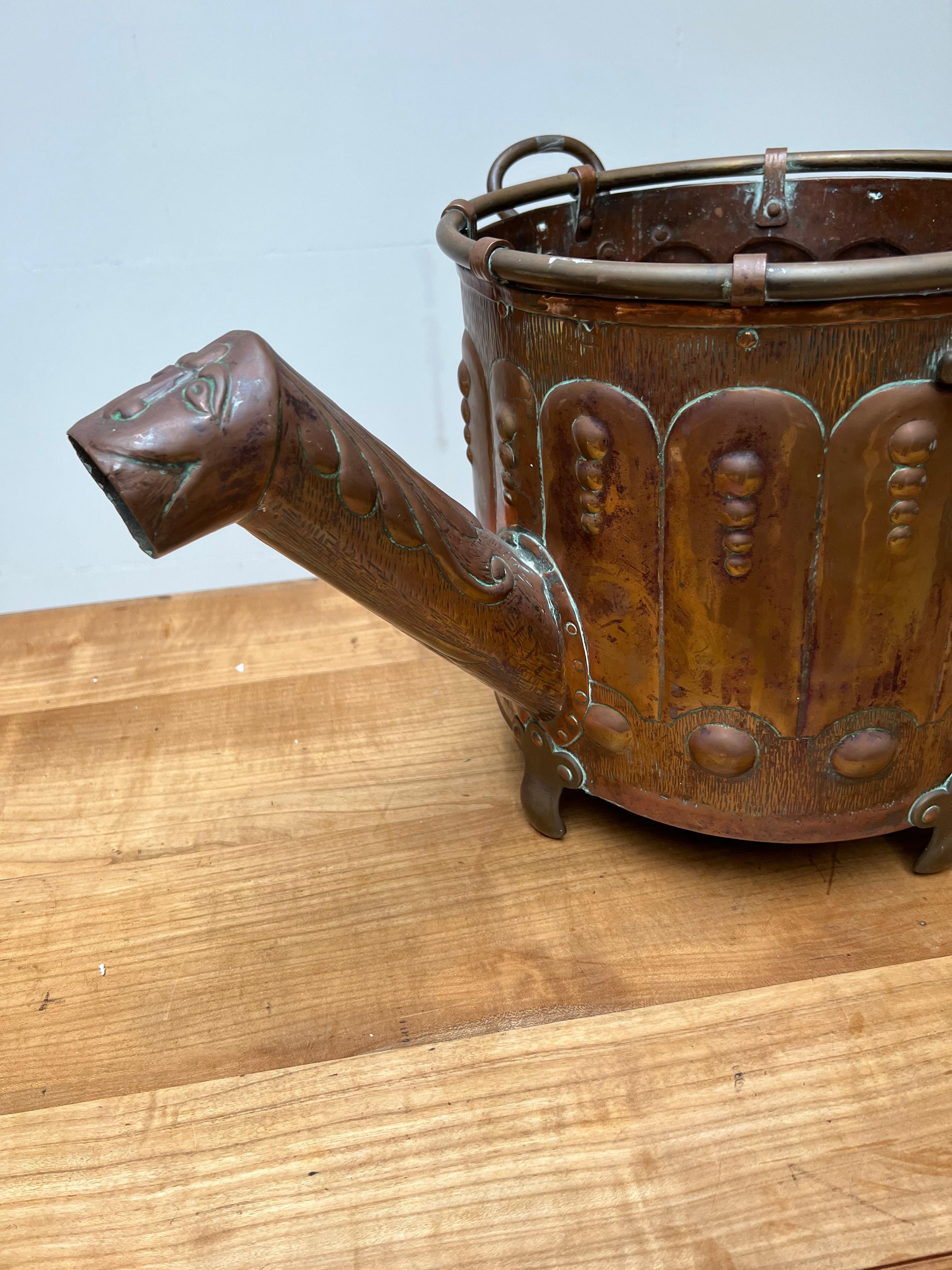 Special Arts & Crafts Brass / Copper Bucket w. Rare Watering Can Spout & Handles For Sale 10