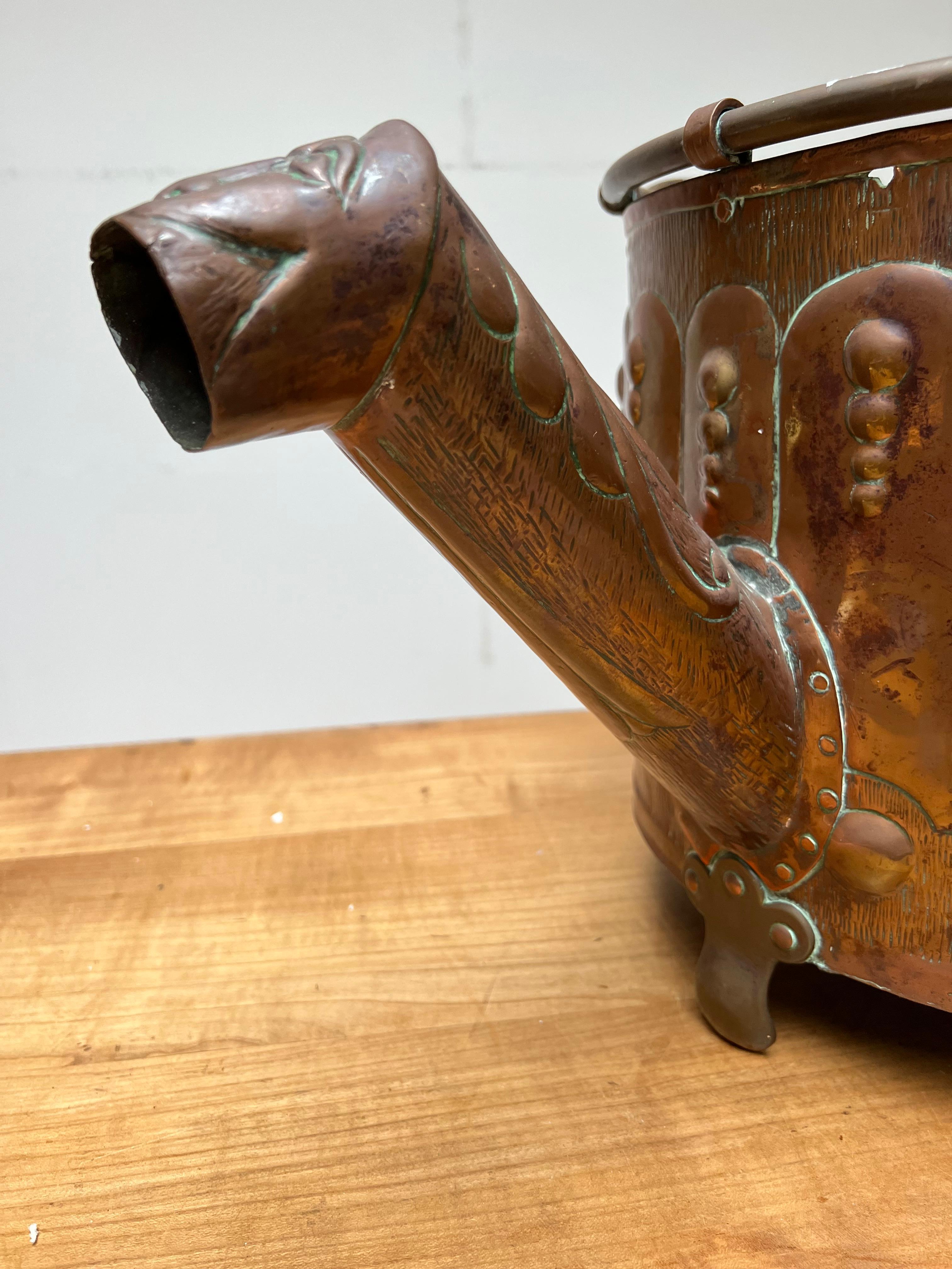 Special Arts & Crafts Brass / Copper Bucket w. Rare Watering Can Spout & Handles In Good Condition For Sale In Lisse, NL