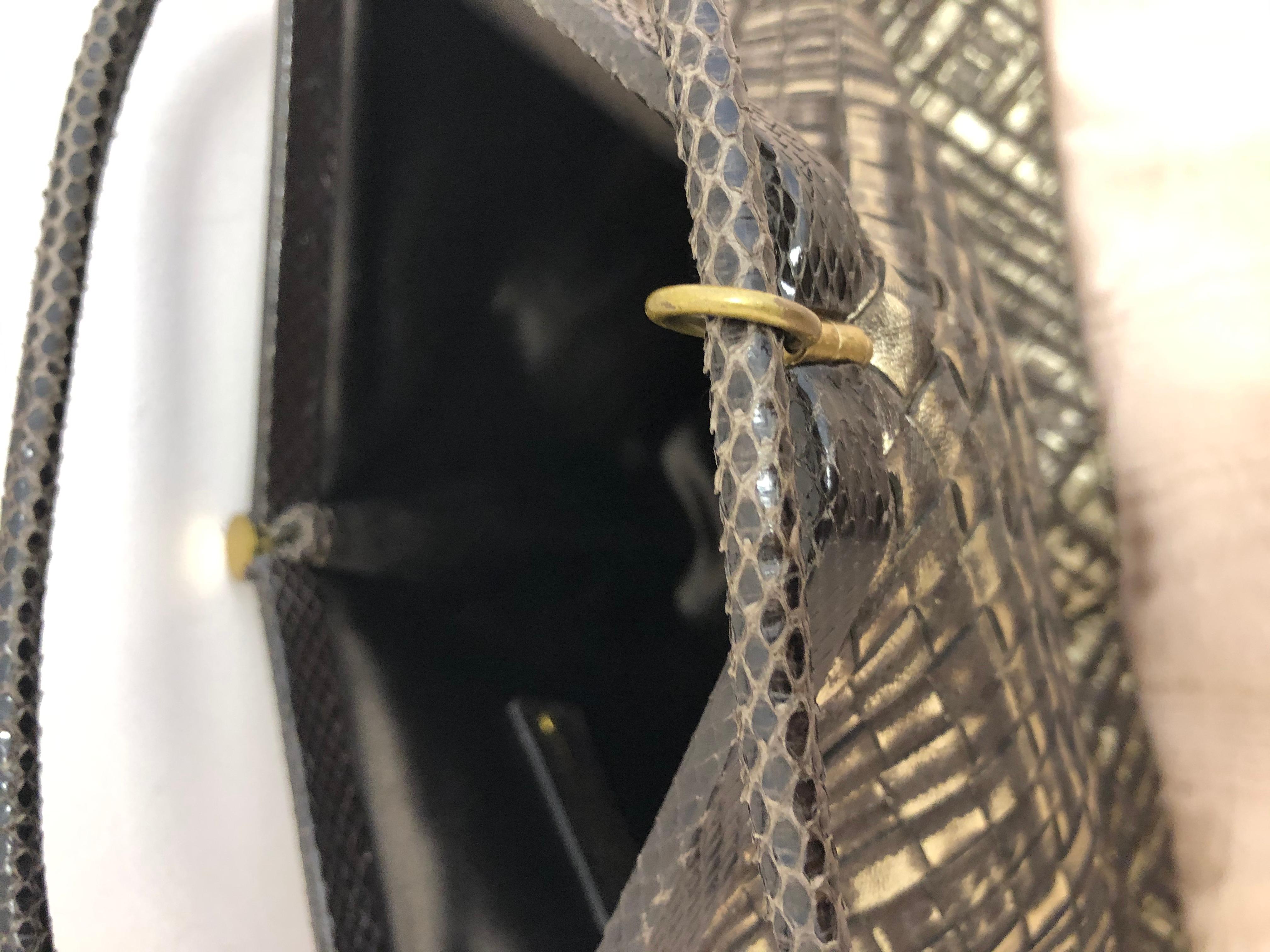 Special Bottega Veneta Metallic Weaved Leather and Snakeskin Fold Over Clutch In Excellent Condition For Sale In Port Hope, ON