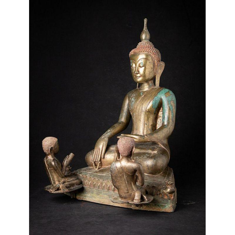 17th Century Special Bronze Burmese Buddha Statue with Two Monks from Burma For Sale