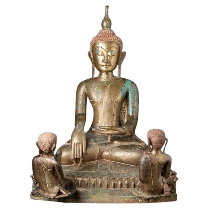 Special Bronze Burmese Buddha Statue with Two Monks from Burma For Sale