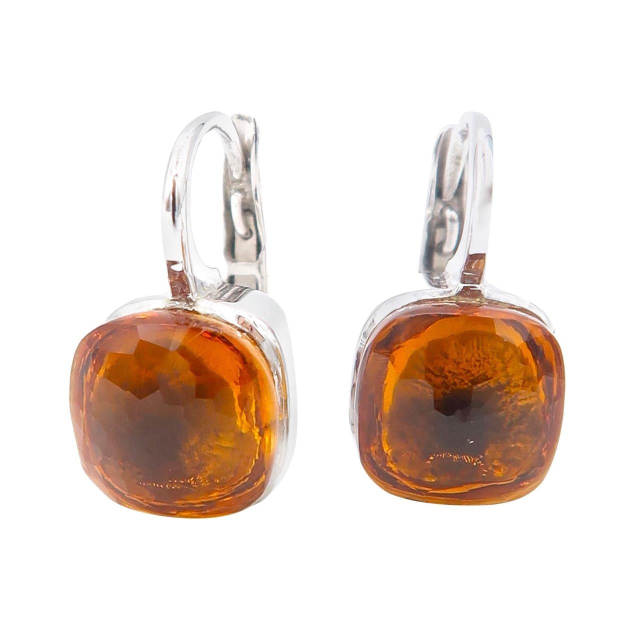 Special Cut Citrine Simple Lever Back White Gold Drop Earrings