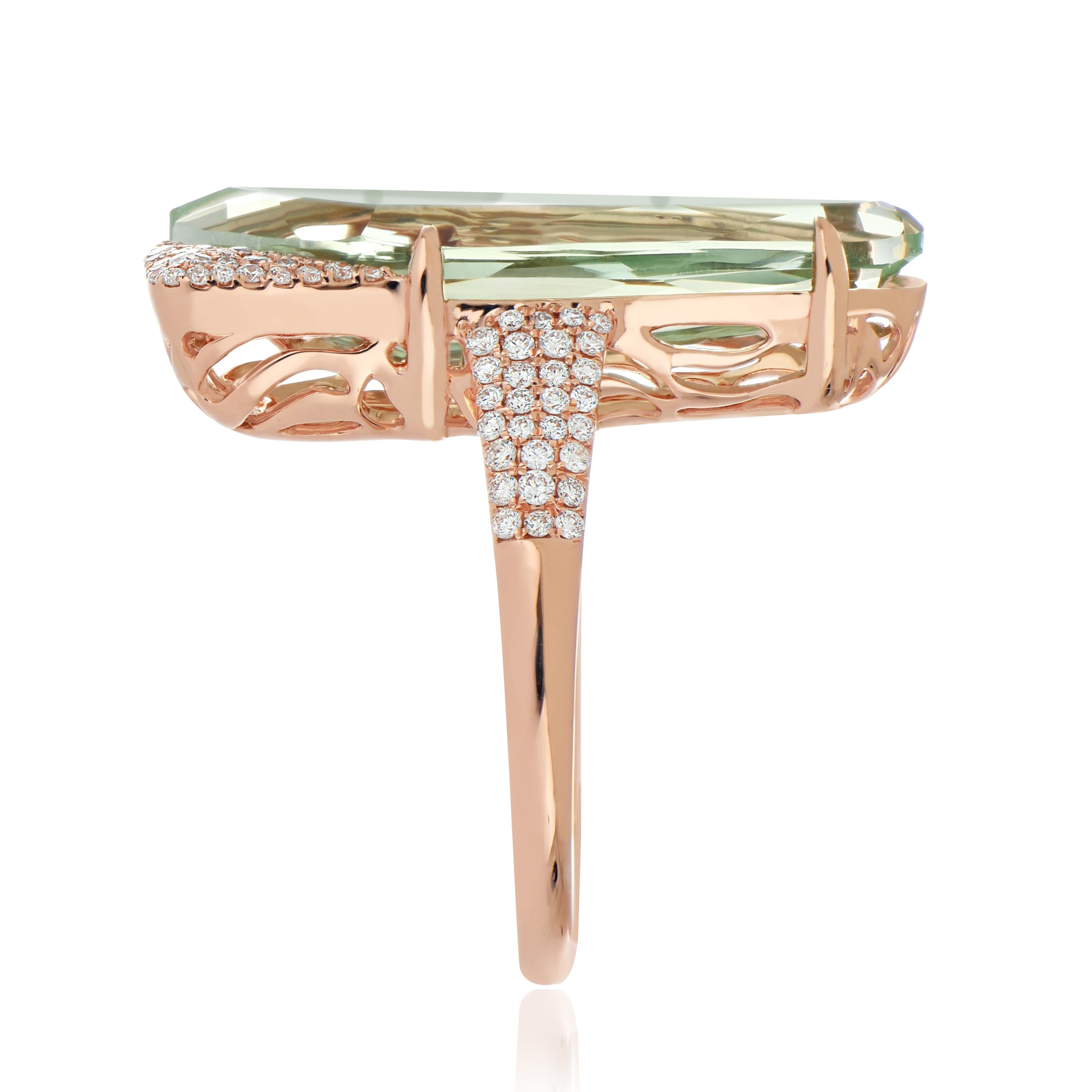 For Sale:  Special Cut Mint Quartz & Diamond Studded Ring in 14K Rose Gold 11