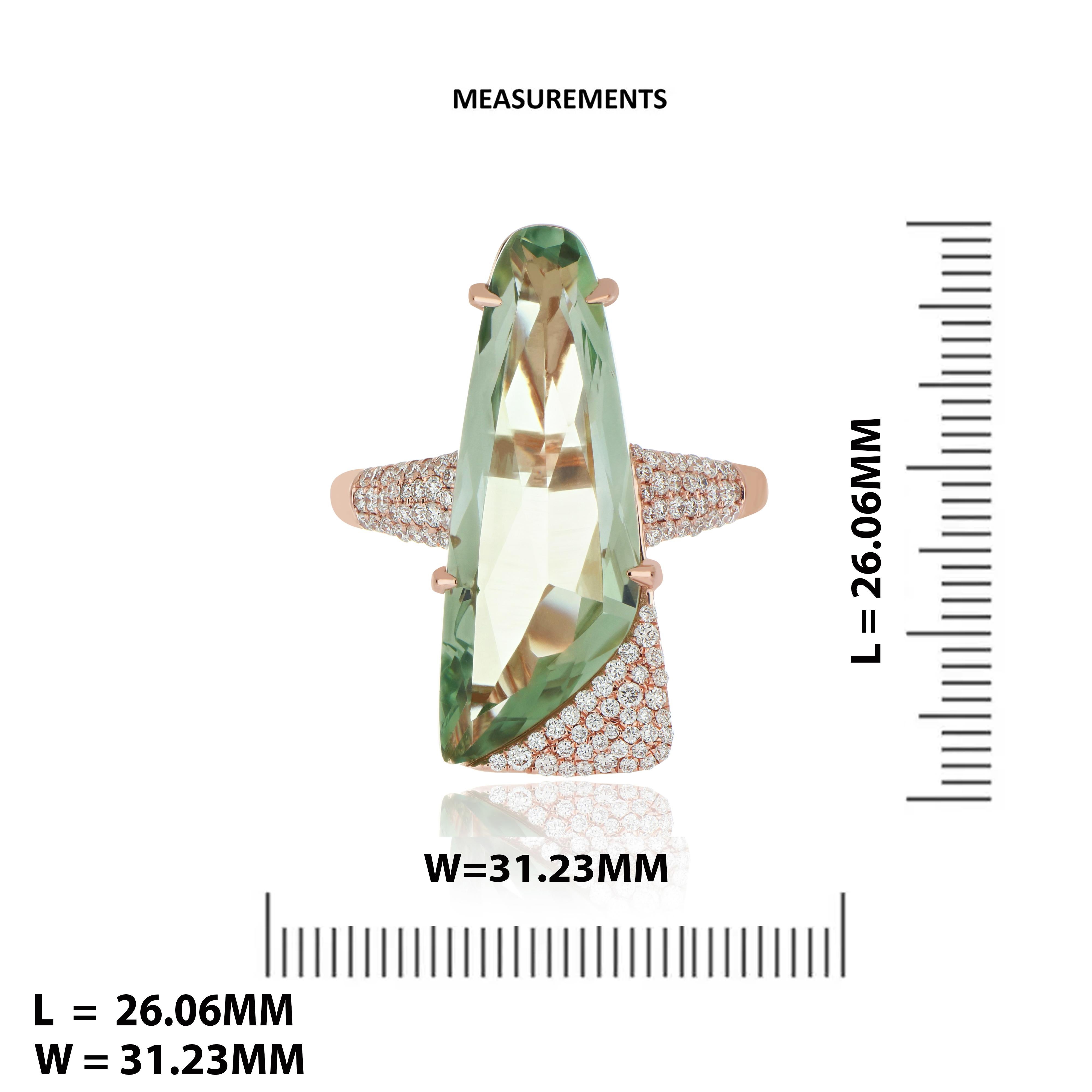 For Sale:  Special Cut Mint Quartz & Diamond Studded Ring in 14K Rose Gold 12