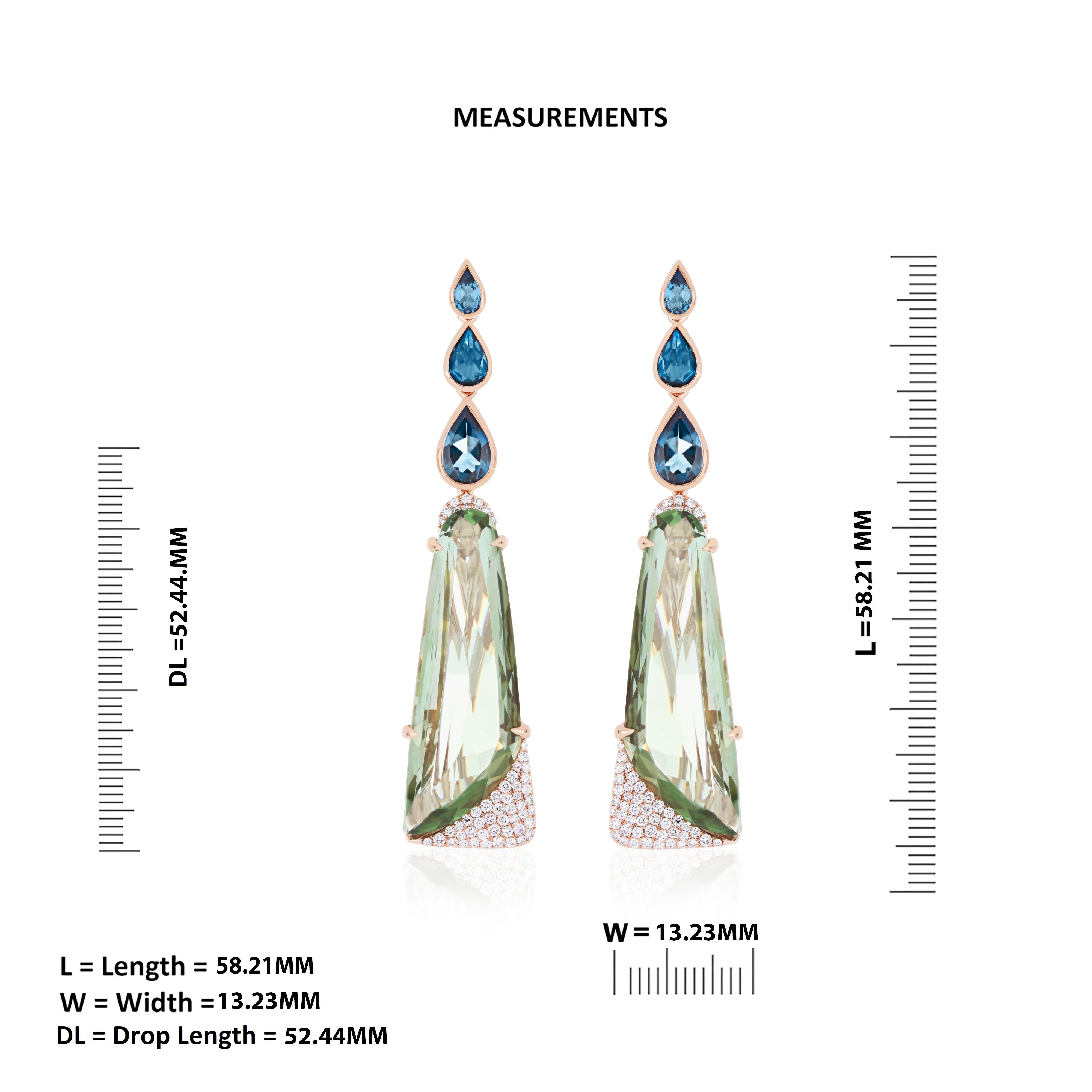 Special Cut Mint Quartz, London BT & Diamond Studded Earring in 14K Rose Gold In New Condition For Sale In JAIPUR, IN