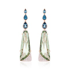Pendiente de cuarzo menta talla especial, BT londinense y diamantes en oro rosa de 14 quilates