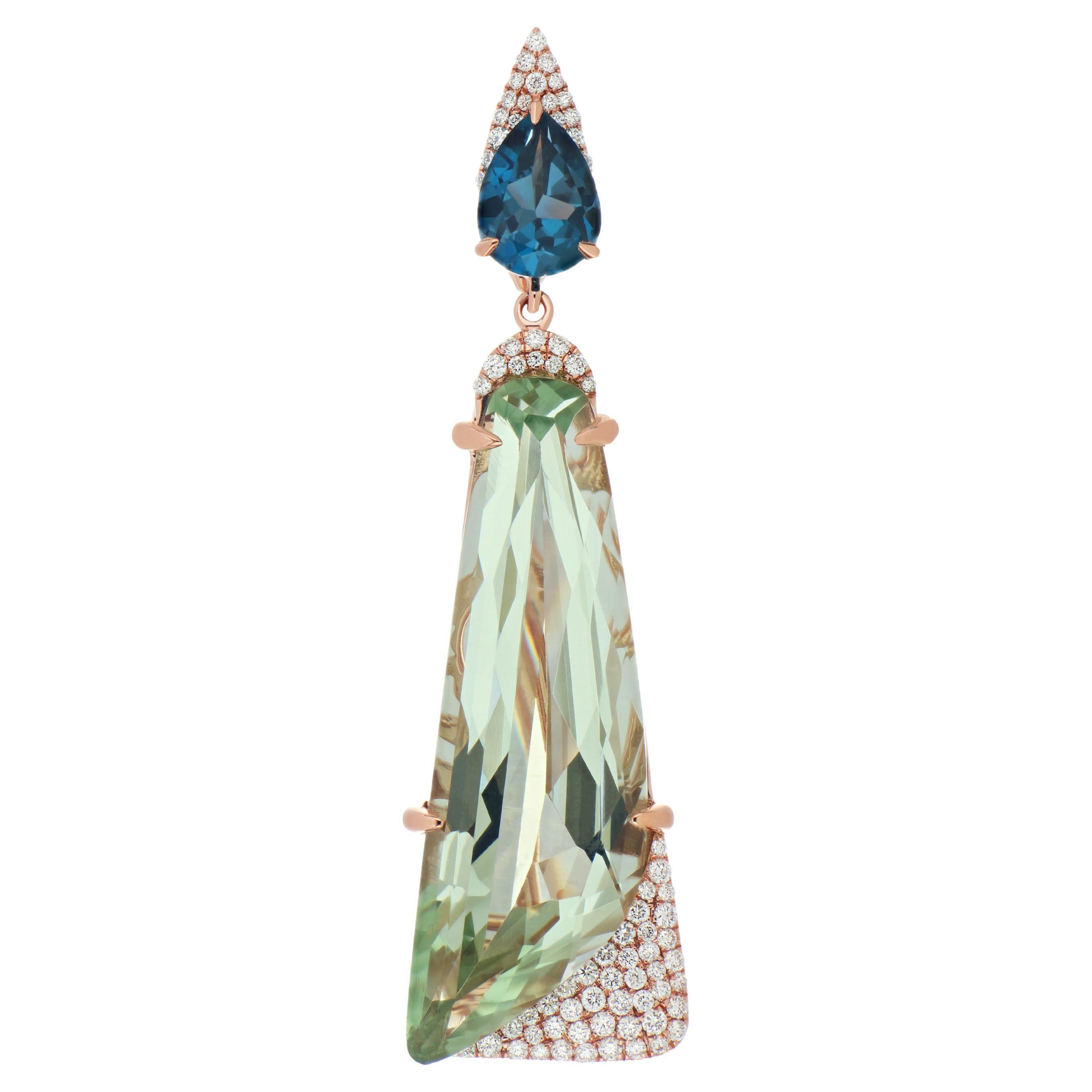 Colgante de cuarzo menta talla especial, BT de Londres y diamantes en oro rosa de 14 quilates en venta