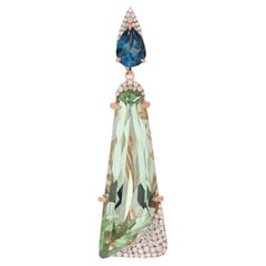 Special Cut Mint Quartz, London BT & Diamond Studded Pendant in 14K Rose Gold