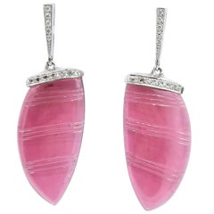 Special Cut Sword Shape 26.89 Carat Pink Tourmaline Diamond Earrings