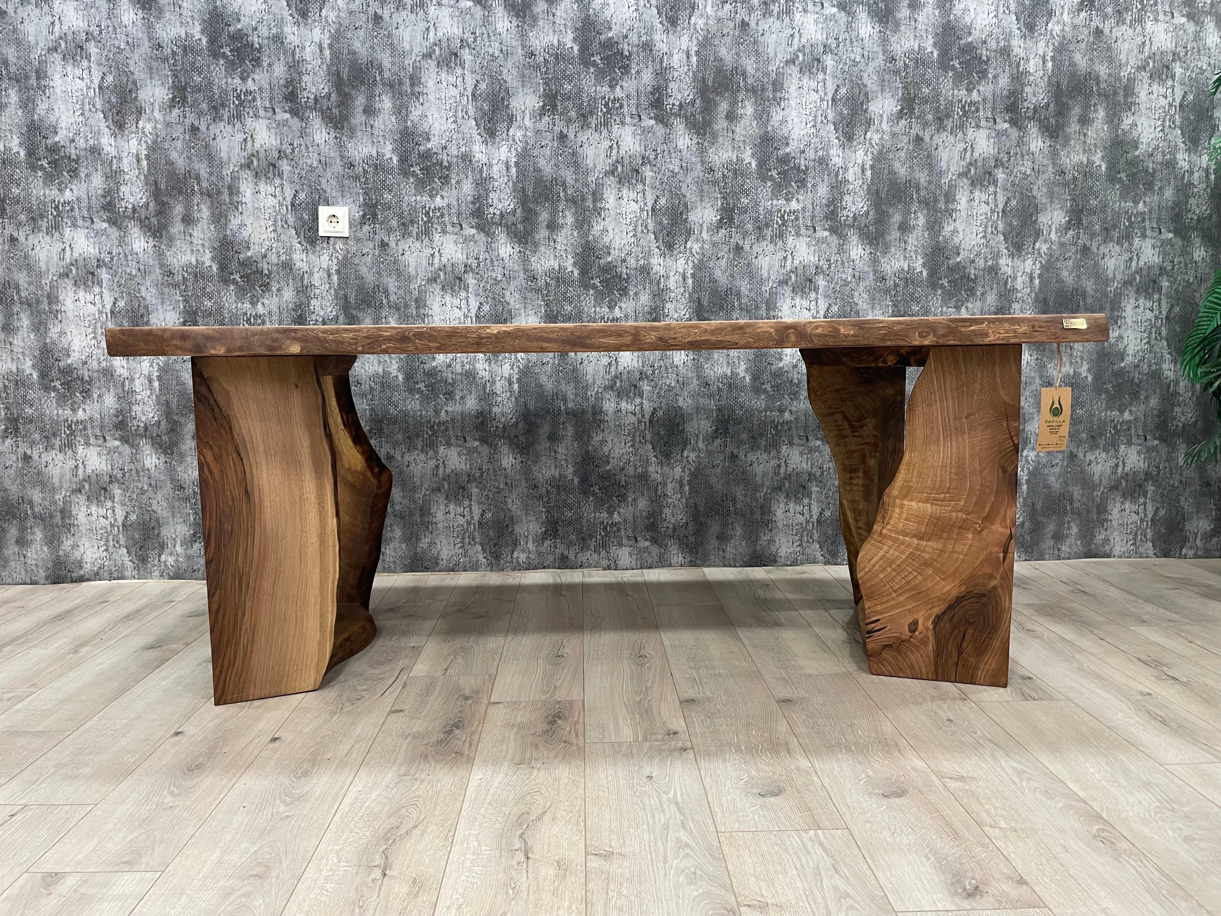 Turkish Rectangular Natural Form Pedestal Dining Table, Solid Walnut Wood, Made to Order For Sale