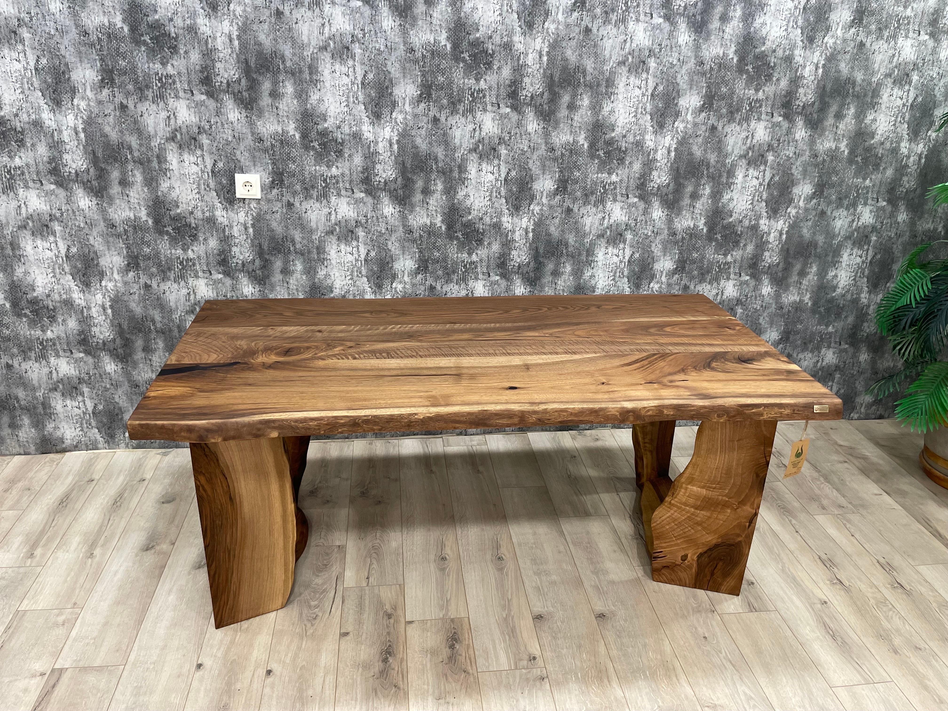 Oiled Rectangular Natural Form Pedestal Dining Table, Solid Walnut Wood, Made to Order For Sale