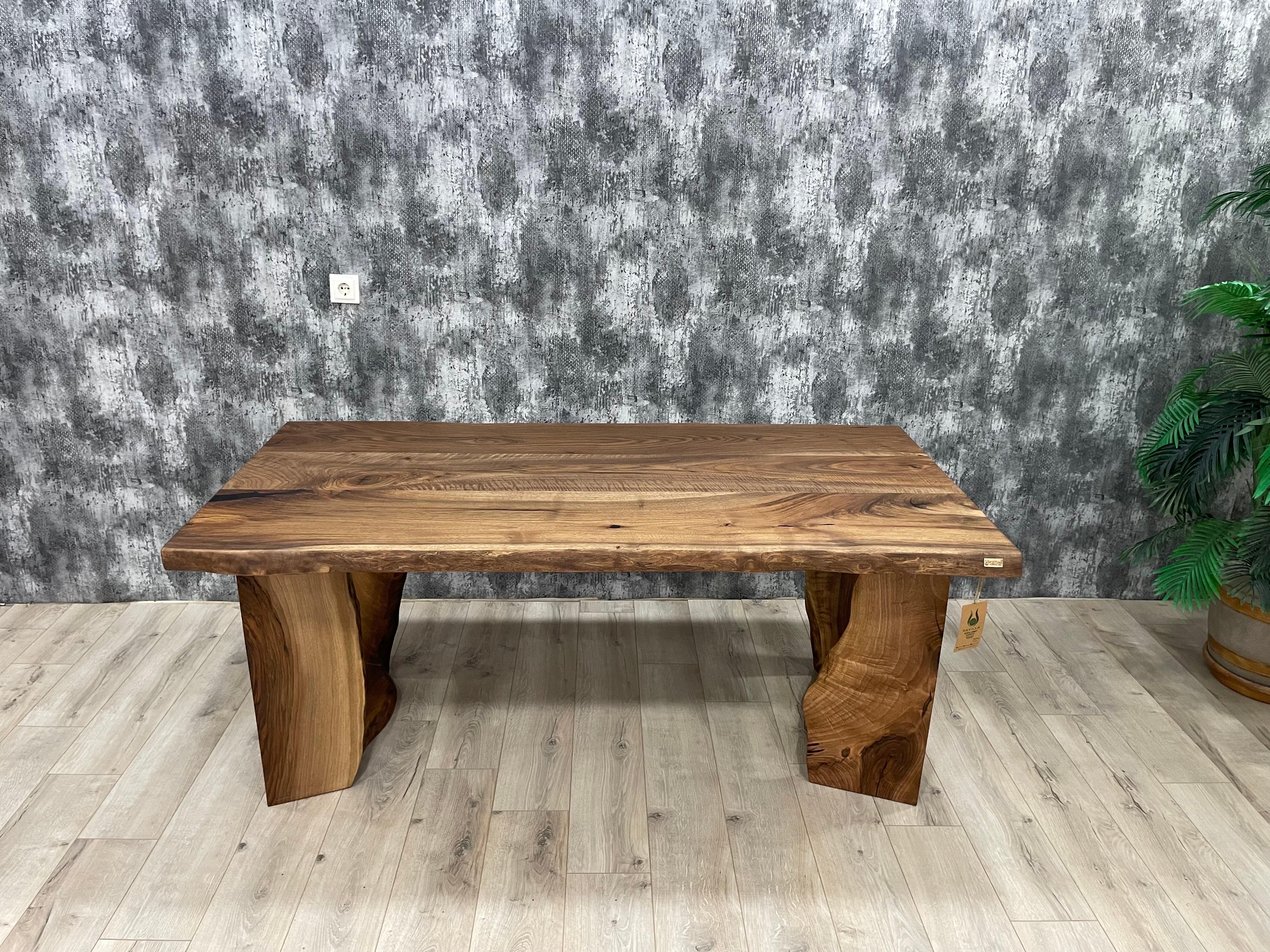 Rectangular Natural Form Pedestal Dining Table, Solid Walnut Wood, Made to Order In New Condition For Sale In Manavgat, Antalya