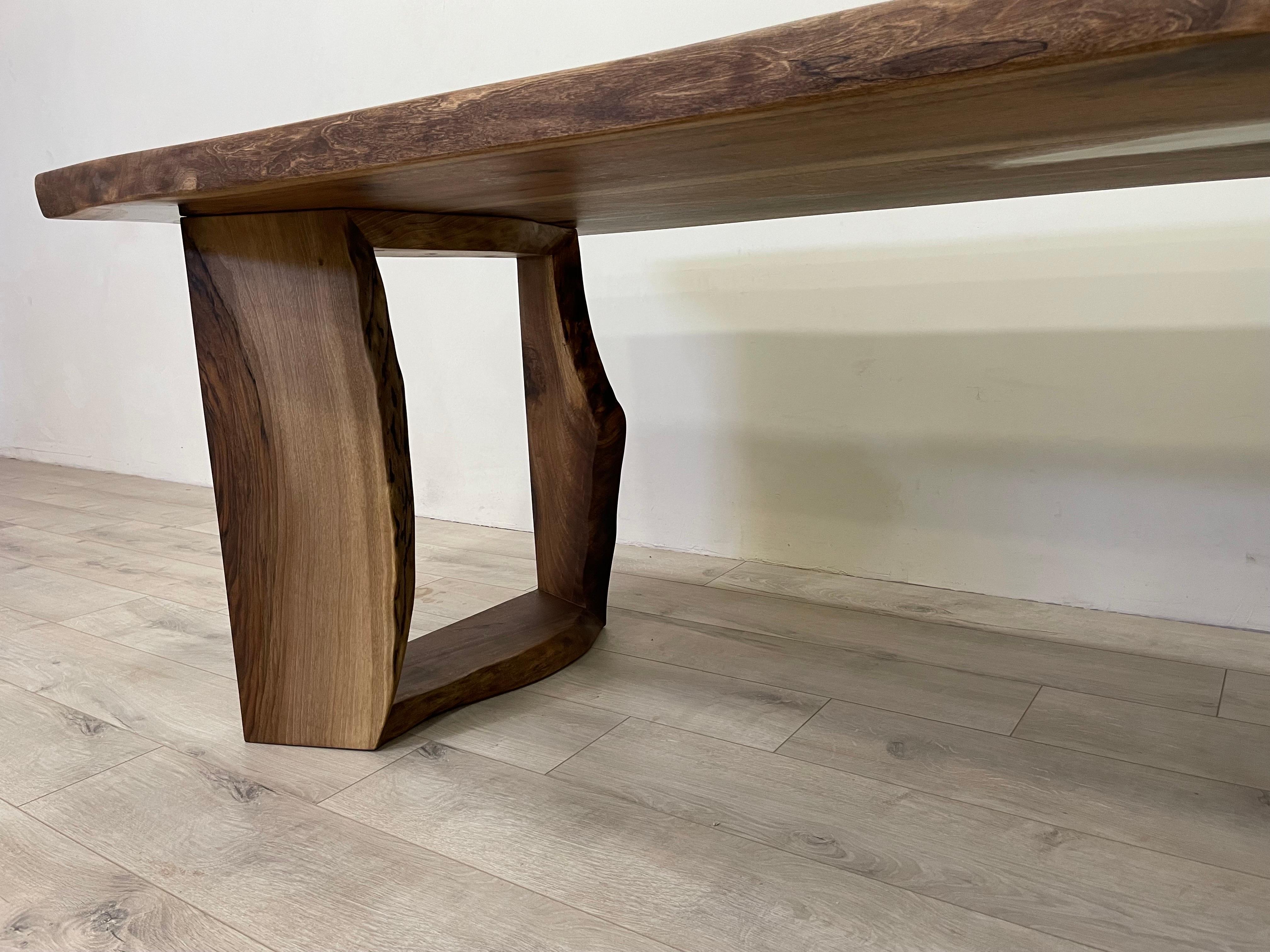 Contemporary Rectangular Natural Form Pedestal Dining Table, Solid Walnut Wood, Made to Order For Sale