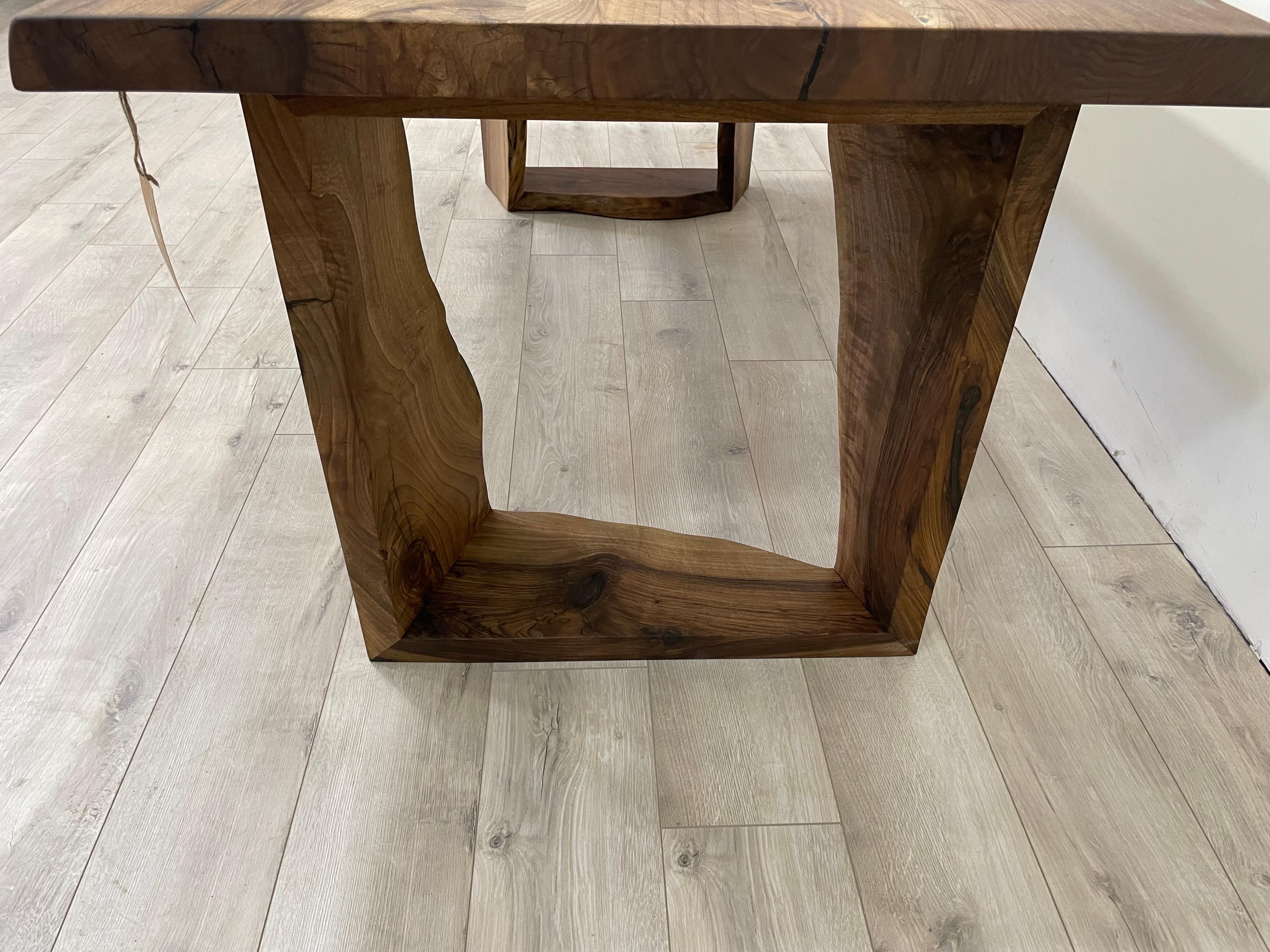 Rectangular Natural Form Pedestal Dining Table, Solid Walnut Wood, Made to Order For Sale 1