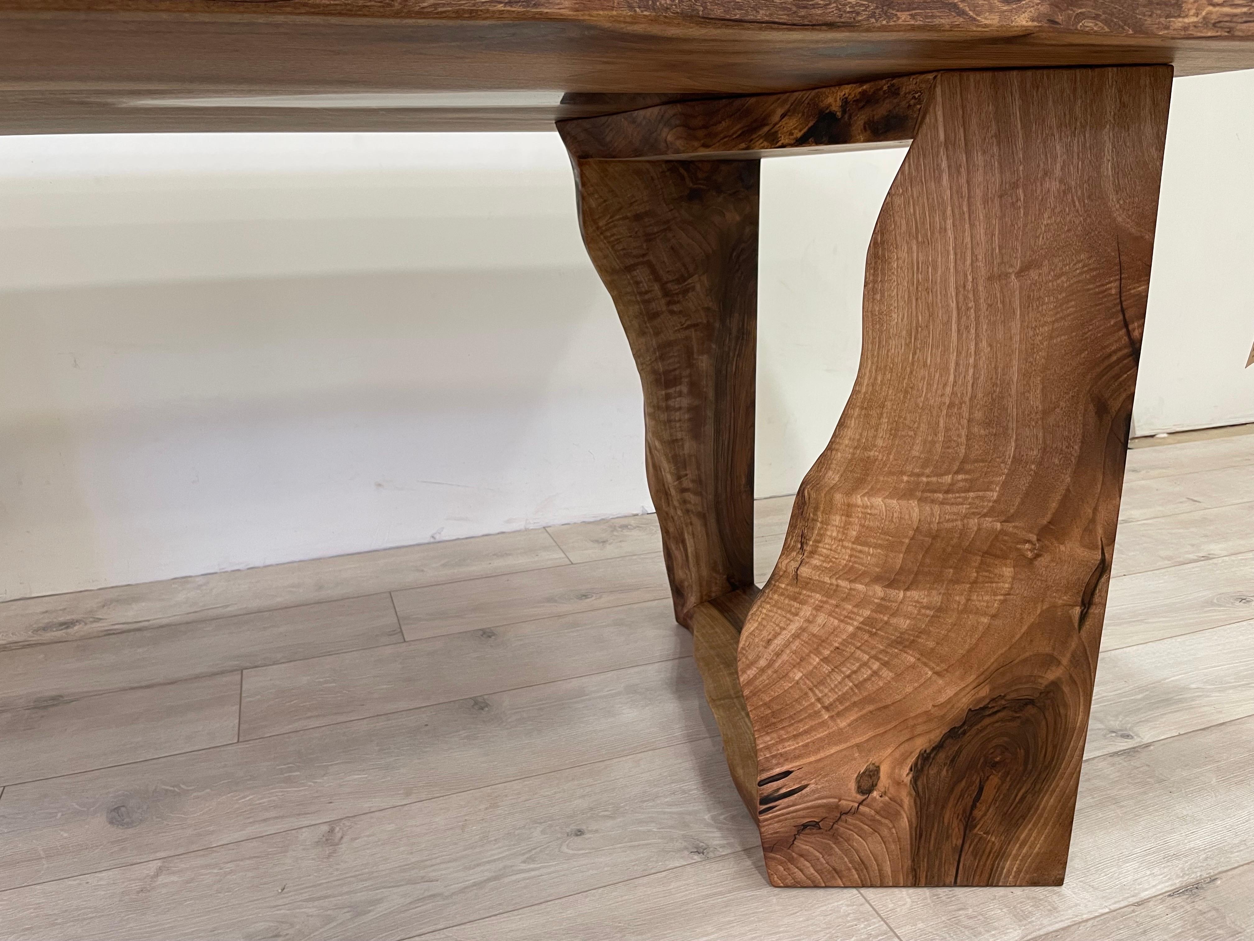 Rectangular Natural Form Pedestal Dining Table, Solid Walnut Wood, Made to Order For Sale 2