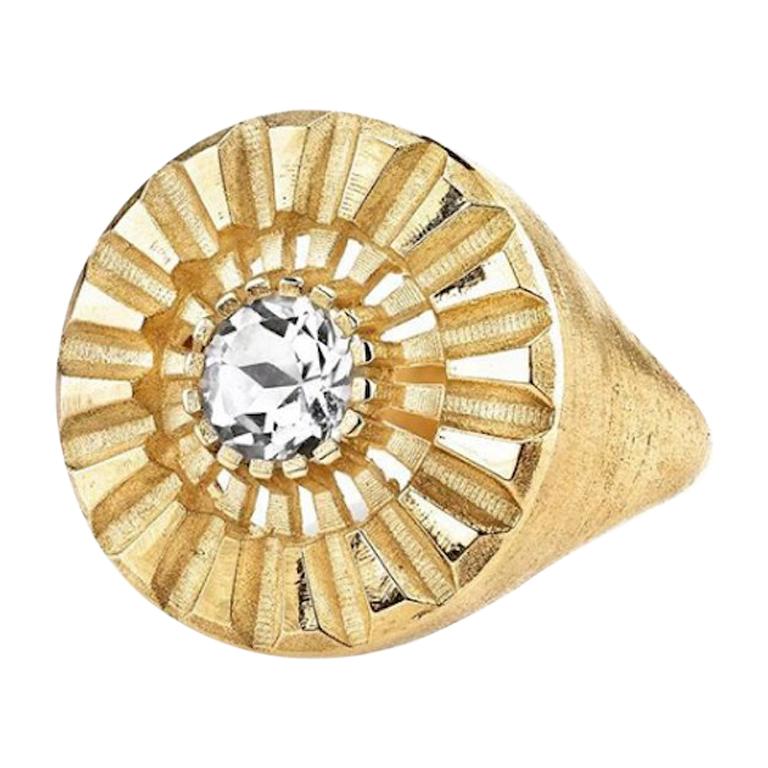 Special Edition 10 Karat White Topaz Signet Gear Ring For Sale