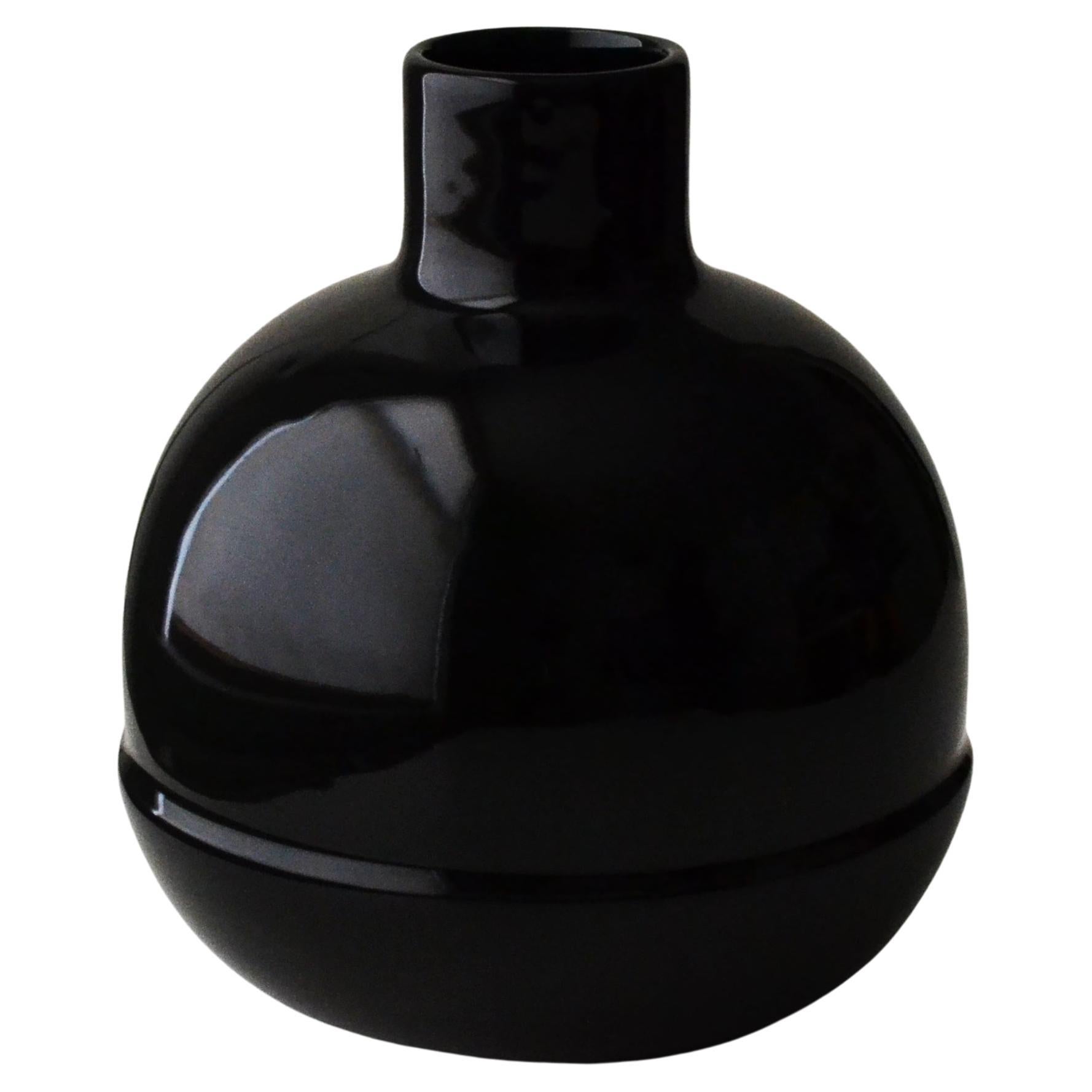 Special Edition Ceramic Carafe and cups bright shine black jug flower vase Large For Sale